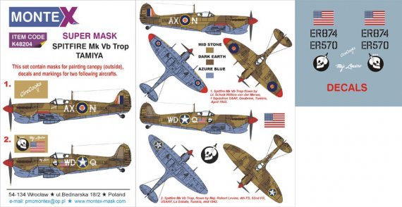 Montex 1/48 Spitfire Mk.Vb Trop Masques Canop�e Decals