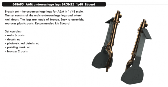 Brassin 1/48 A6M undercarriage legs BRONZE