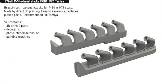 Brassin 1/72 P-51 exhaust stacks for Tamiya