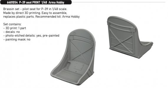 Brassin 1/48 P-39 seat for Arma Hobby.