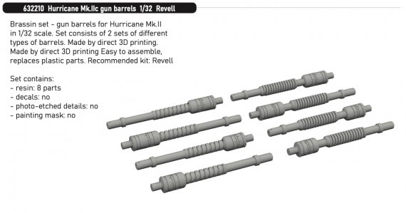 Brassin 1/32 Hurricane Mk.IIc gun barrels for Revell