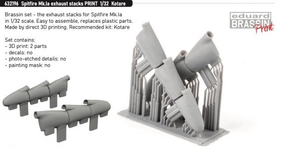Brassin 1/32 Spitfire Mk.Ia exhaust stacks PRINT