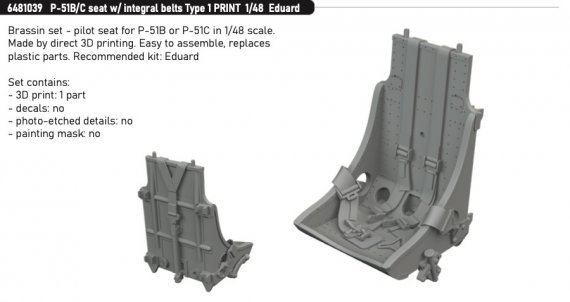 Brassin 1/48 P-51B/C seat with integral belts Type 1