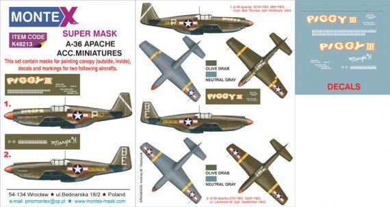 Montex 1/48 A-36A Apache Mustang maschere e decals