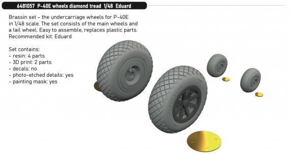 Brassin 1/48 P-40E wheels diamond tread for Eduard