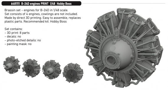 Brassin 1/48 B-24D engines for Hobby Boss