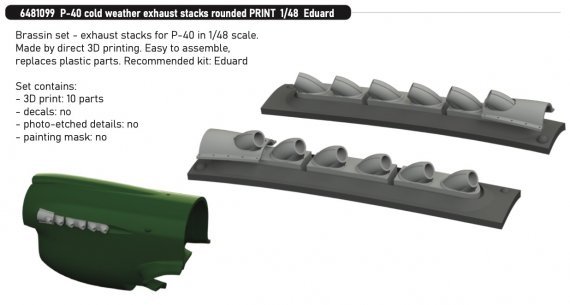 Brassin 1/48 P-40 cold weather exhaust stacks rounded