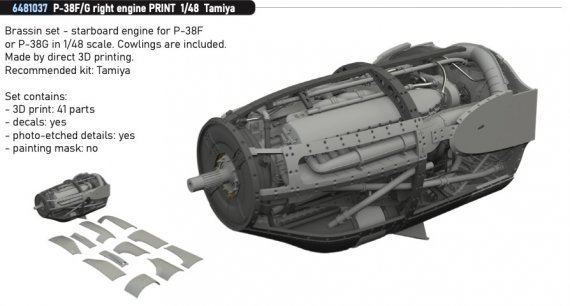 Brassin 1/48 P-38F/G right engine for Tamiya