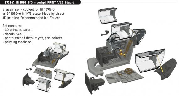 Brassin 1/72 Bf 109G-5/G-6 cockpit PRINT EDU