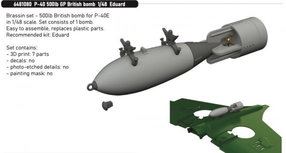 Brassin 1/48 P-40 500lb GP British bomb for Eduard