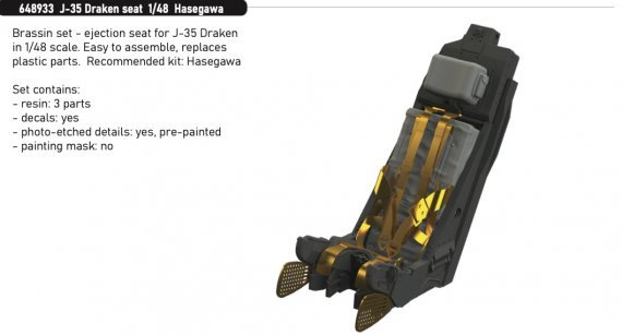 Brassin 1/48 J-35 Draken seat for Hasegawa