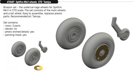 Brassin 1/72 Spitfire Mk.V wheels for Tamiya