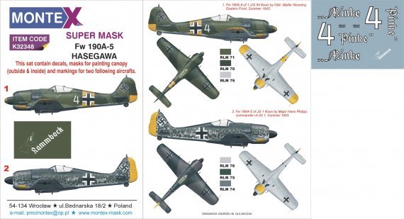 1/32 Focke-Wulf Fw-190A-52 canopy mask, insignia masks, decals