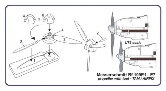 1/72 Bf 109E1-E7 propeller w/ tool (TAM/AIRFIX)