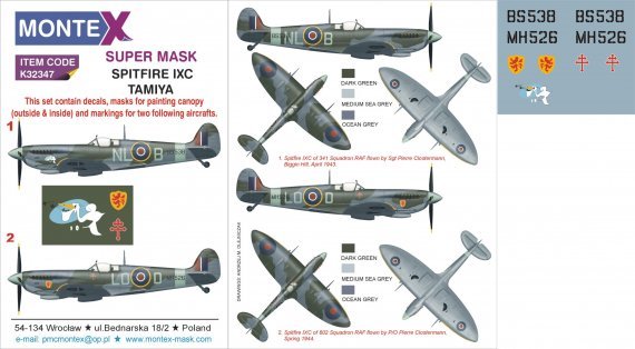 1/32 Spitfire Mk.IXc canopy mask, insignia mask, decals