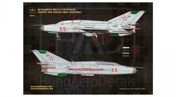 1/48 Mikoyan MiG-21UM HUnAF stencils for DDR and Silver painting