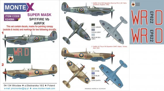 1/24 Supermarine Spitfire Mk.Vb 2 canopy mask + 3 insignia masks