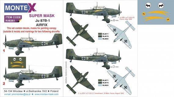 1/48 Junkers Ju-87B-1 Stuka canopy & insignia masks & decals