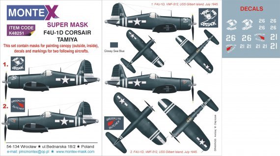 Montex 1/48 F4U-1D Corsair Masques Cadre Canop�e