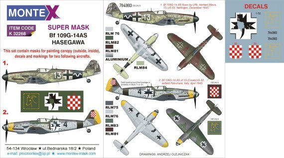 Montex Maschere Bf-109G-14 As 1/32 + Decals Hasegawa