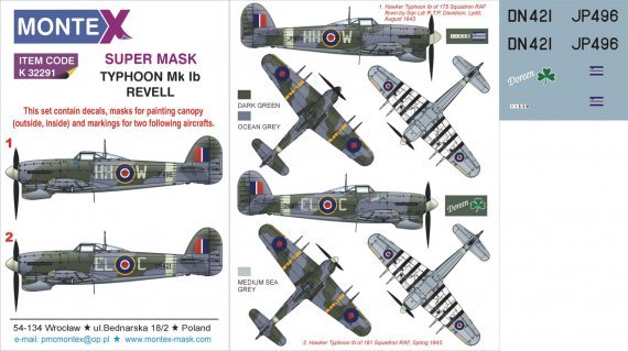 1/32 Hawker Typhoon Mk.IB car door version masks set