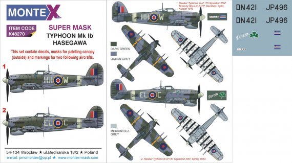 1/48 Hawker Typhoon Mk.Ib car door version masks set
