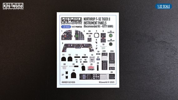 1/32 Northrop F-5E Tiger II 3D cockpit decals for Kitty Hawk