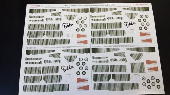 1/72 WWI streaked camouflage for Fokker Dr.I and F.I