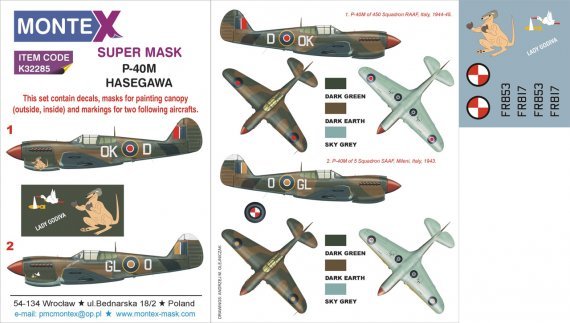 1/32 Curtiss P-40M Warhawk masks set