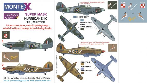 Montex 1/24 Hawker Hurricane Mk.IIC Masken & Decals Trumpeter