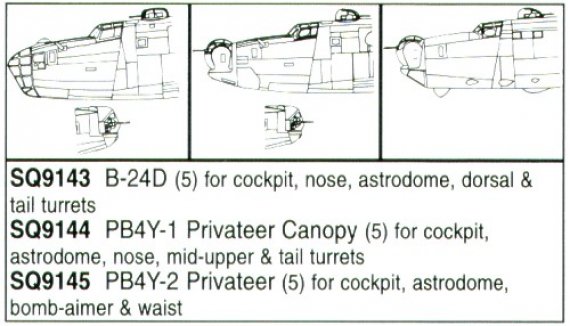 1/72 B-24D Vacuform Canopy For cockpit, nose, astrodome, dorsal