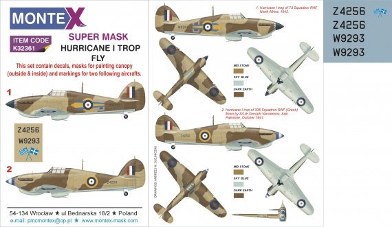 1/32 Hurricane Mk.I Tropical canopy & insignia masks & decals