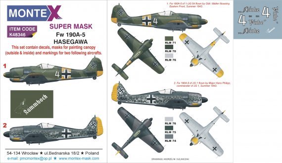1/48 Focke-Wulf Fw-190A-5 canopy mask, insignia masks, decals