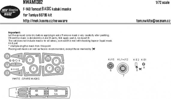 New Ware F-14D Tomcat BASIC Mask Set 1/72 Tamiya 60795