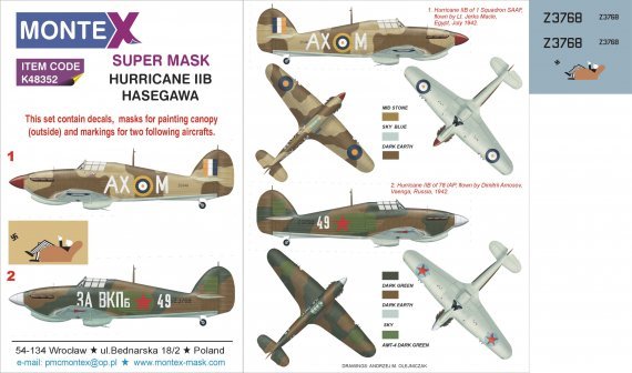 1/48 Hawker Hurricane Mk.IIB 1 canopy & insignia masks & decals