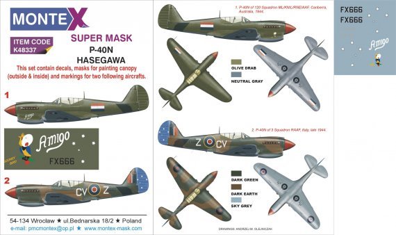 1/48 Curtiss P-40N Warhawk, canopy mask, insignia masks, decals