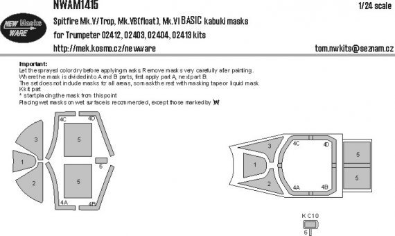 Maskierfolie 1/24 Spitfire Mk.V/Trop, Mk.VB BASIC Trumpeter