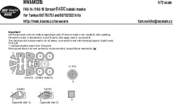 1/72 Mask F4U-1A/F4U-1D Corsair BASIC for Tamiya