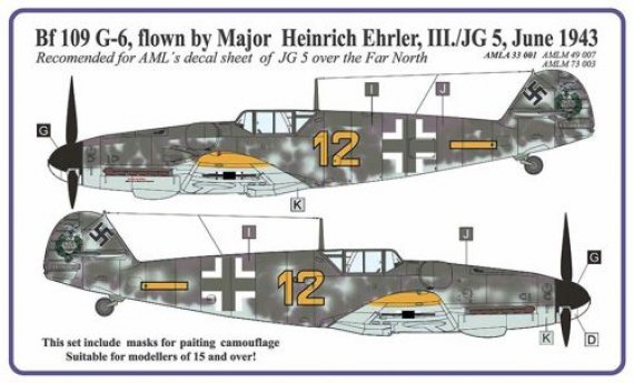 1/72 Camo masks Bf 109 G-6 Ehrler (for AMLD72032)