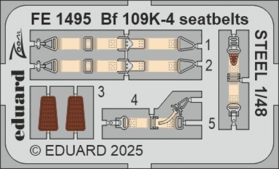 1/48 Bf 109K-4 seatbelts STEEL for Eduard