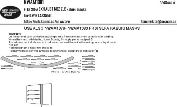 New Ware 1/48 Masques Tuy�res F-16I Sufa pour GWH L4835