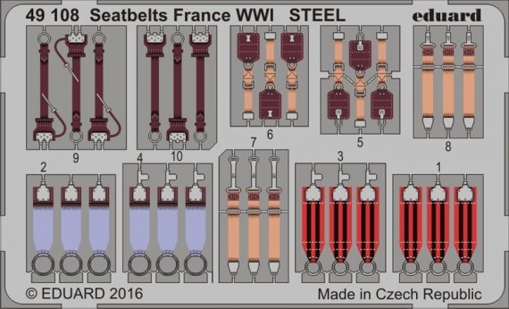 SET 1/48 Seatbelts France WWI STEEL Colour Photoetched
