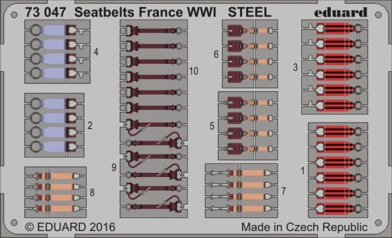 SET 1/72 Seatbelts France WWI STEEL Colour Photoetched