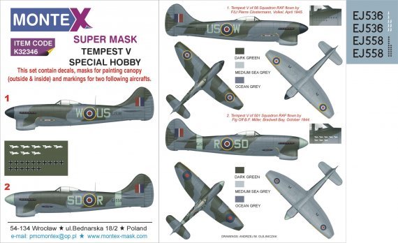 1/32 Hawker Tempest Mk.V canopy mask, insignia masks, decals