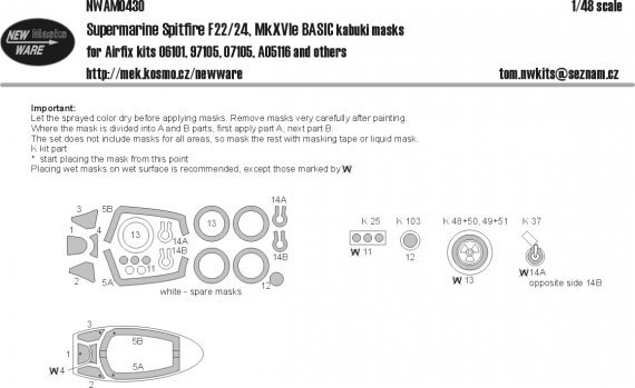 1/48 Supermarine Spitfire F Mk.22/24/XVIe Basic masks