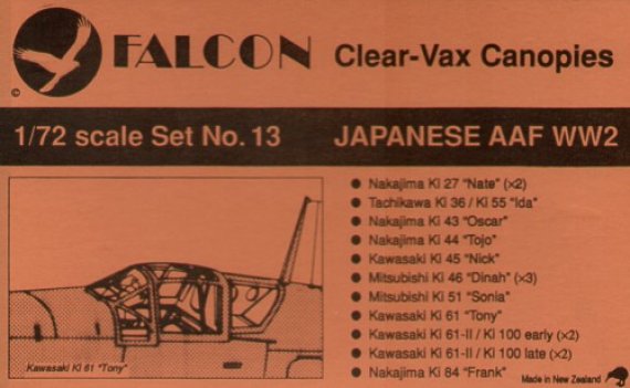 Falcon 1/72 Avions Arm�e Air Japonaise WWII Verri�res