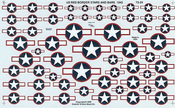 Insignes US Star and Bar 1943 bordure rouge 1/72