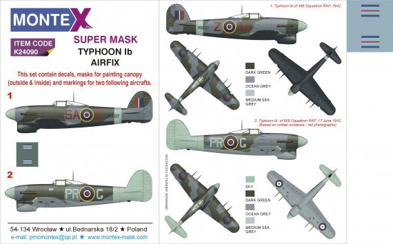 1/24 Typhoon Mk.Ib Car Door canopy & insignia masks & decals