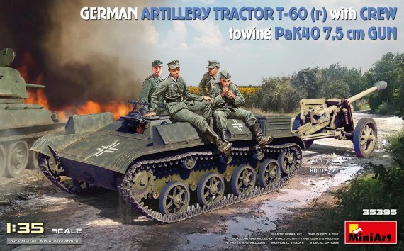 1/35 German Artillery Tractor T-60 & crew towing PaK40