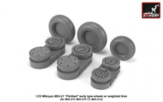1/32 early Mikoyan MiG-21 Fishbed wheels w/ weighted tires
